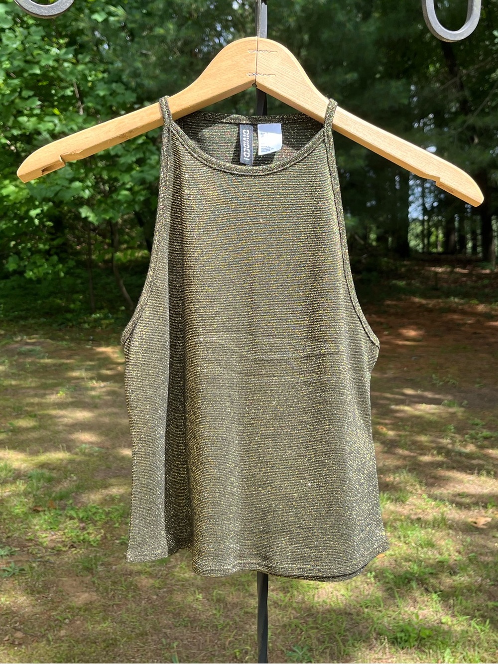 Divided H&M Gold Sparkly High-Neck Crop Tank Top Size S Party Rave Festival